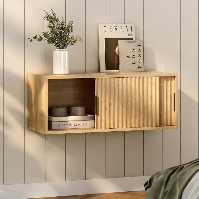 Floating TV Stands Set of 2, Modern Fluted Large Floating Nightstand Wall - Image 2