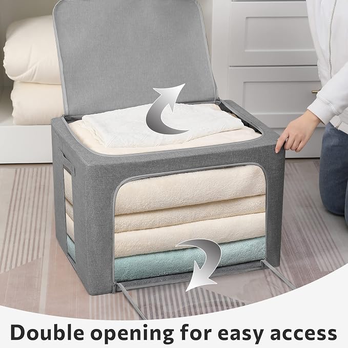 FHSQX Extra Large Clothes Storage Bins Foldable Metal Frame Storage Box - Image 2