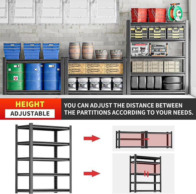Metal Garage Storage Shelf, Heavy Duty 5 Tier Shelving Unit, Industrial Utility - Image 8