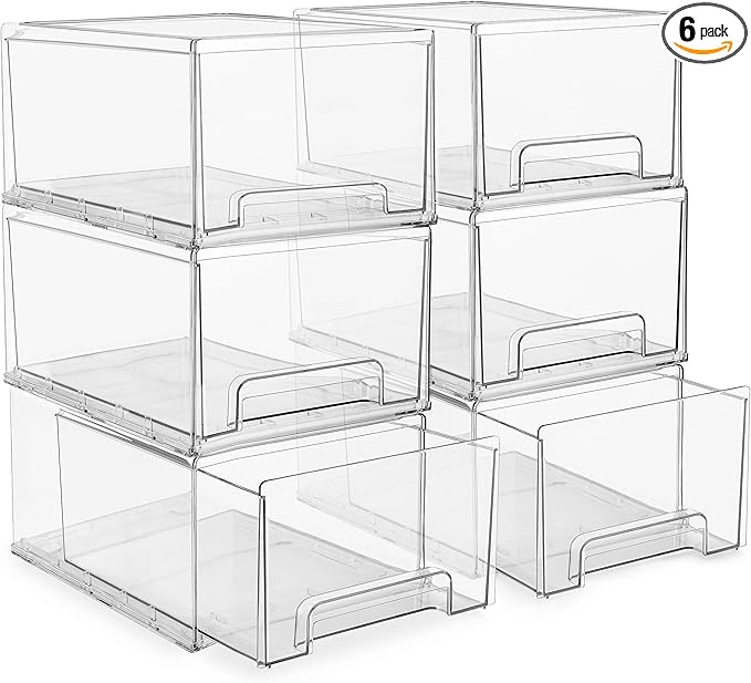 Sorbus Large Clear Stackable Storage Drawers – 6-Pack Plastic Organizer Bins by Sorbus