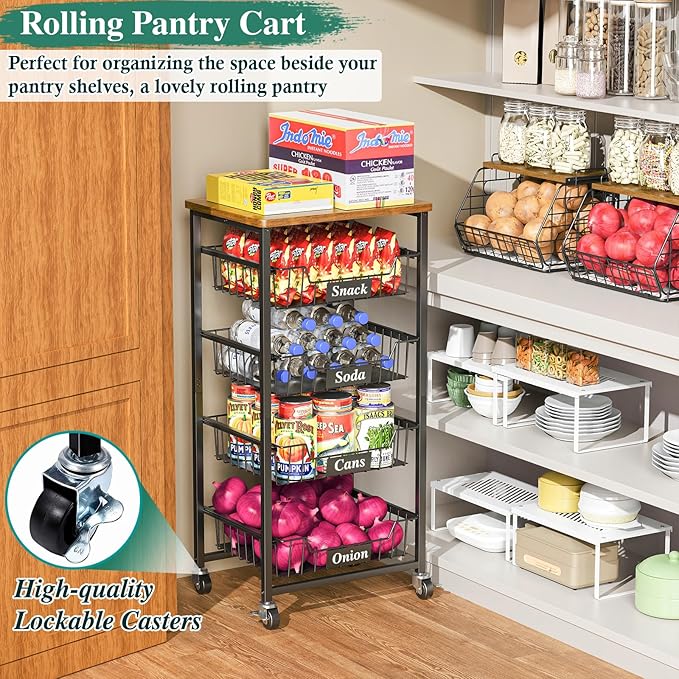 Fruit Basket, 5-Tier Utility Kitchen Organizer and Storage Cart - Image 3