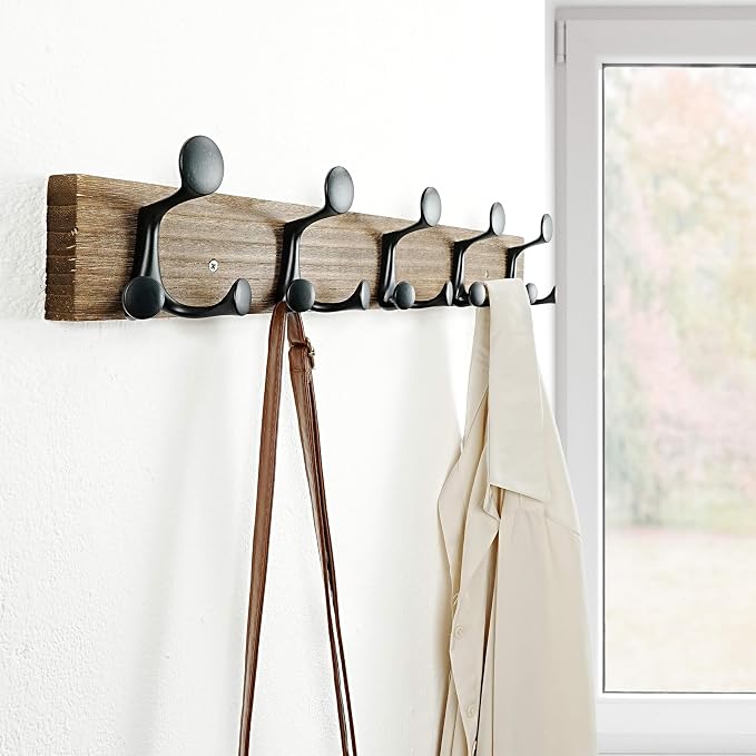 SKOLOO 24-Inch Wood Burnt Coat Rack Wall Mount - Image 2