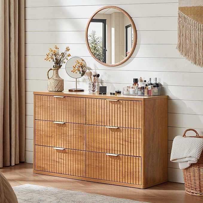 LEYAOYAO Fluted 6 Drawers Dresser, Curved Profile Design, Dresser TV Stand - Image 4