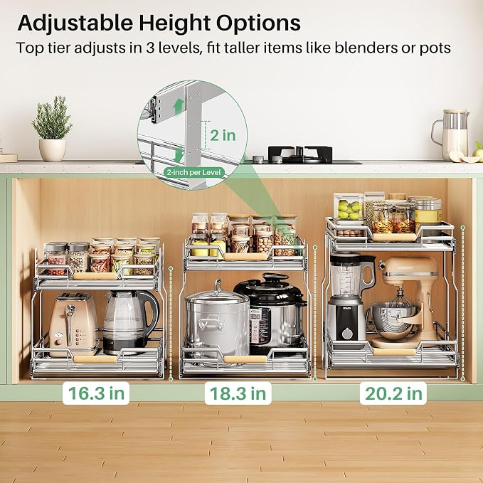 Pull out Cabinet Organizer, 2 Tiers 15"W X 21"D, Heavy Duty Smooth Sliding - Image 6