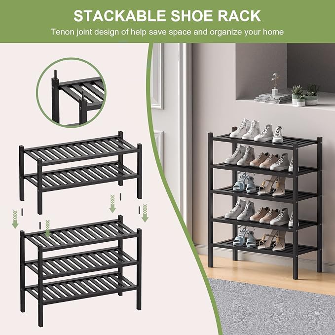 3 Tier Bamboo Shoe Rack for Entryway, Small Wood Shoe Shelf Storage Organizer - Image 5