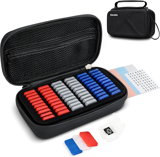 EVA PU Micro SD Card Case with 60 Individual Plastic TF Card Holders by Kiorafoto