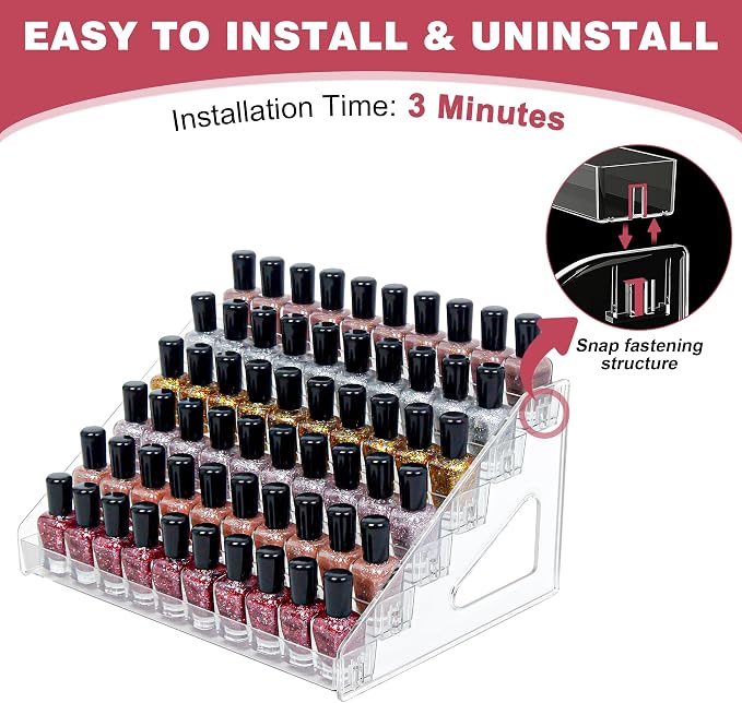5-Tier Clear Acrylic Nail Polish Storage, Holds 40-80 Bottles, Sunglasses - Image 3