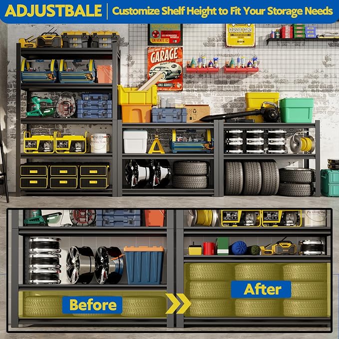 72''H Garage Shelving Heavy Duty, 2800LBS Storage Shelves, 5-Tier Adjustable - Image 4