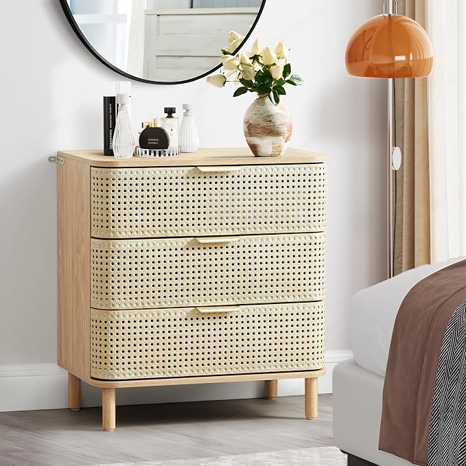 ORRD 3 Drawer Dresser Set of 2, Modern Iron Rattan Cabinet Dresser - Image 7