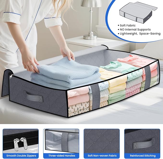 Under Bed Storage Containers, 6 Pack Blanket Storage Bags, Collapsible Storage - Image 3