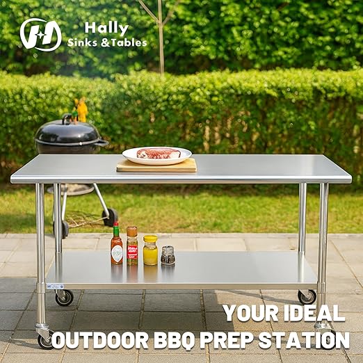 Hally Stainless Steel Table for Prep & Work 24 x 72 Inches - Image 3