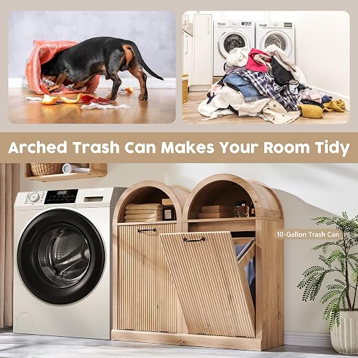 Arched Tilt-Out Trash Can Cabinet, Fluted 10 Gallon Trash Can - Image 4