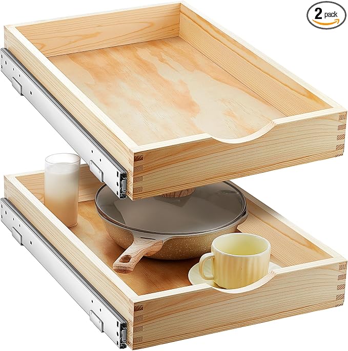 Menkxi 2 Set Pull out Tray Cabinet Organizer Wooden Pull Drawers storage Slide by Menkxi