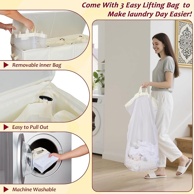 150L Laundry Hamper 2 Section, Large Laundry Hamper - Image 6