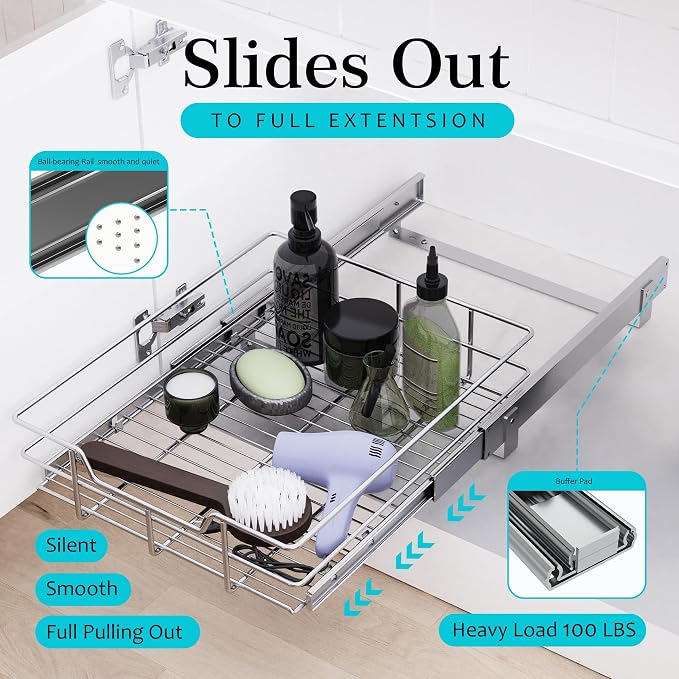 Pull Out Cabinet Organizer 20" W X 17" D, Slide Out Drawers - Image 3