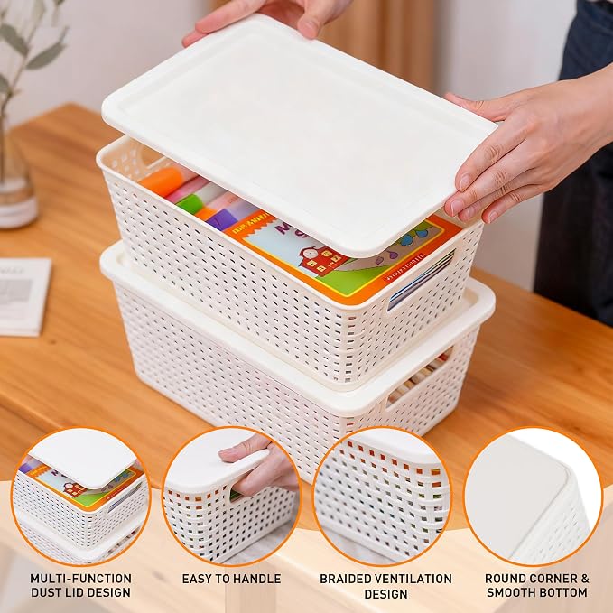 Plastic Storage Baskets With Lid, Storage Bins - Image 4