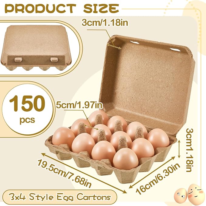 Rtteri 150 Pieces Paper Pulp Egg Cartons 3x4 Style Vintage Blank Egg Cartons - Image 2