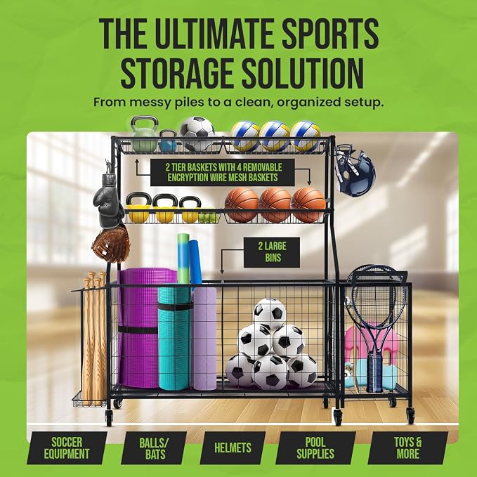 SpaceWise Sports Equipment Organizer – Garage Ball Storage Rack - Image 11
