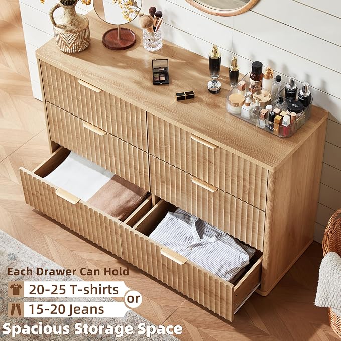 LEYAOYAO Fluted 6 Drawers Dresser Set of 2, Curved Profile Design, Dresser TV - Image 7