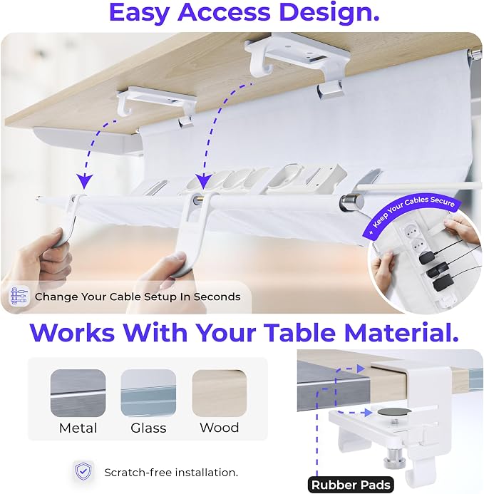 Ascrono Original No Drill Under Desk Cable Management Tray 27.3" - Image 3
