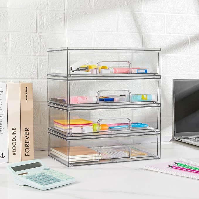 Vtopmart 12.1''W Clear Stackable Storage Drawers, 8 Pack Acrylic Plastic - Image 5