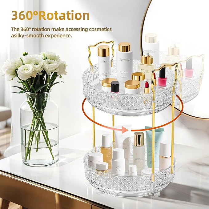 360 Rotating Makeup Organizer for Vanity, 2Tier Adjustable Perfume Organizer - Image 2