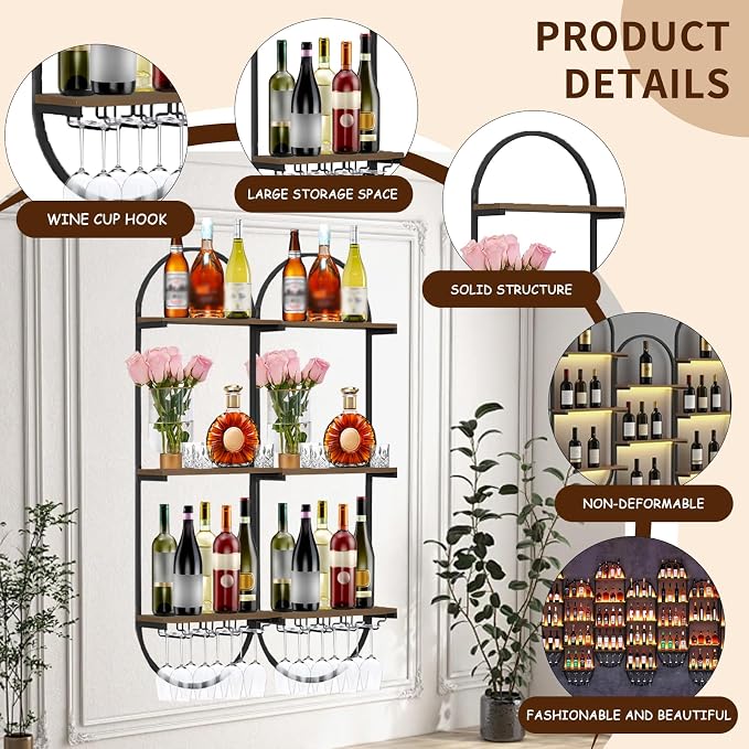 Wall Mount Wine Rack, 3-Tier Metal Oval Design Wine Rack Wall Mounted, Wine - Image 5