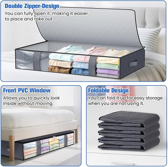 Under Bed Storage Containers, 2 Pack Blanket Storage Bags, Collapsible Storage - Image 4