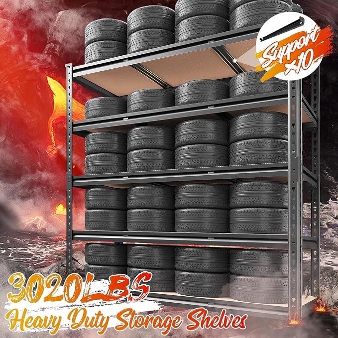 REIBII 48" W Garage Shelving 3020LBS Storage Shelves 5 Tier Heavy Duty Shelving - Image 4