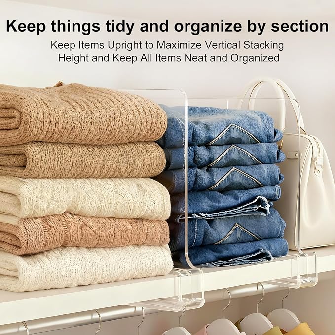 Purse Organizer for Closet Shelf Dividers: 12-Pack Adjustable Clear Acrylic Bag - Image 4