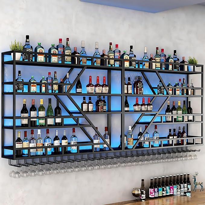 63in Metal Wine Rack Wall Mounted, Modern Wine Storage Rack Wall Mounted by AMHRICHO