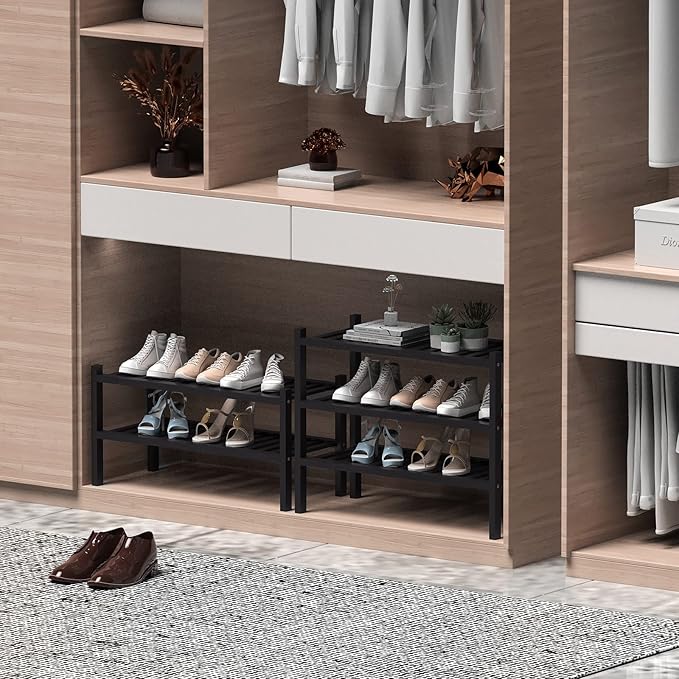 2 Tier Bamboo Shoe Rack for Closet Free Standing Wood Shoe Shelf for Entryway - Image 4