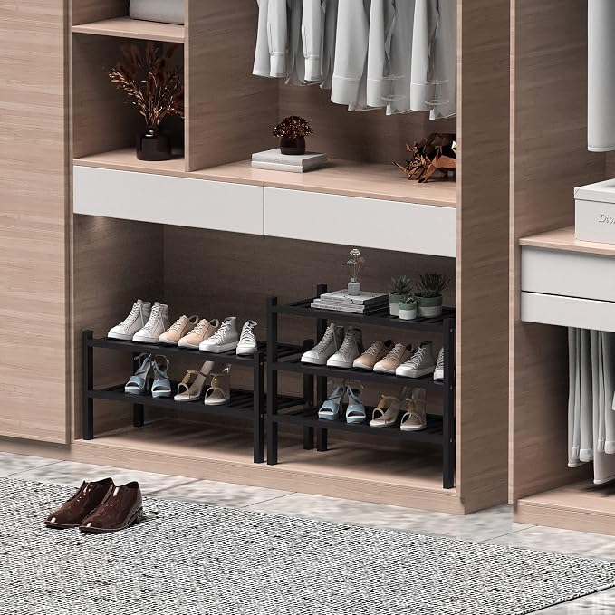 3 Tier Bamboo Shoe Rack for Entryway, Small Wood Shoe Shelf Storage Organizer - Image 4