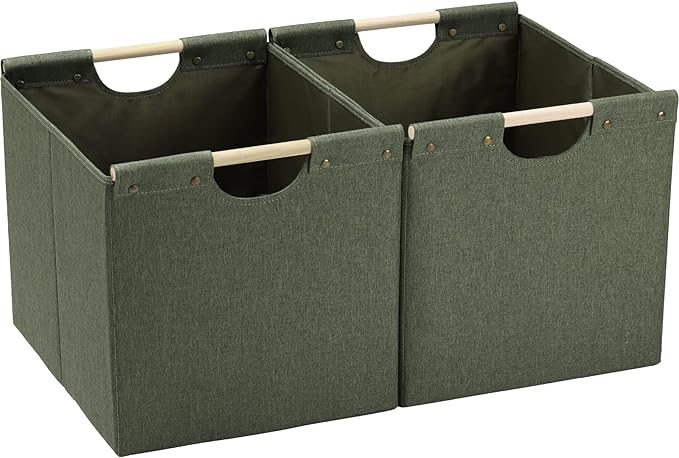 HOONEX Large Collapsible Storage Bins, Linen Fabric, Storage Baskets by HOONEX