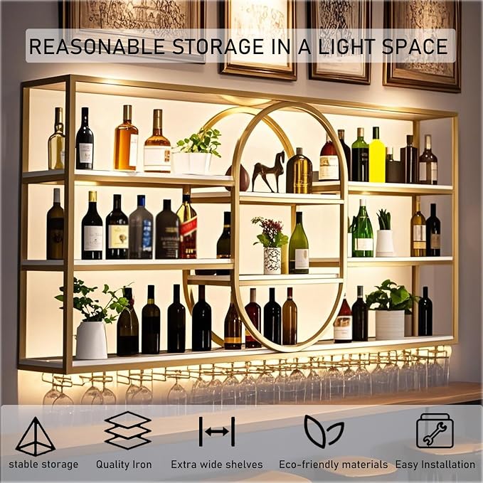 Large Wall Mount Wine Rack, Metal 4 Tier Large Capacity Hanging Bar Rack - Image 6