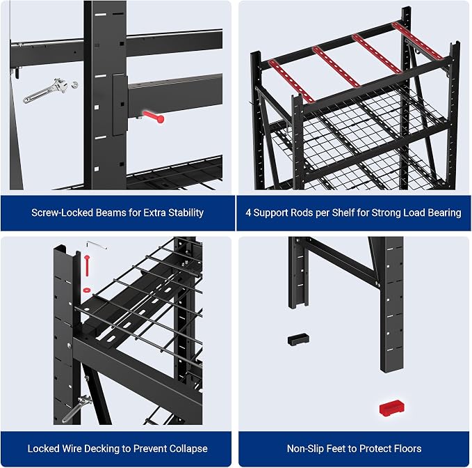 FLEXIMOUNTS 10000LBS 2 Pack Garage Shelving, 4-Tier Heavy Duty Shelving Unit - Image 6