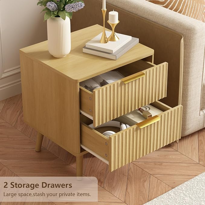 CARPETNAL Fluted Nightstand, Oak Bedside Table - Image 6