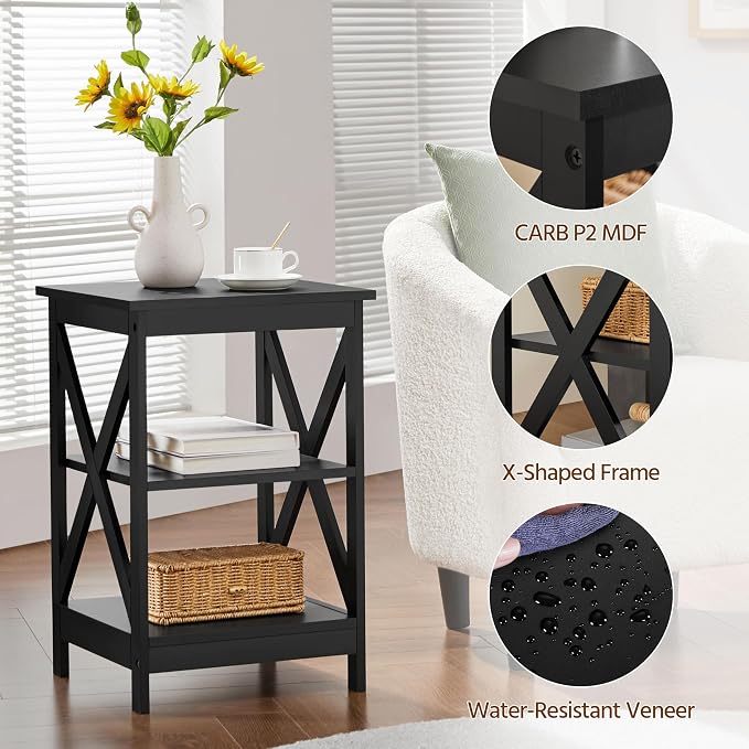 Yaheetech Black End Table Set of 2, Easy Assembly - Image 7
