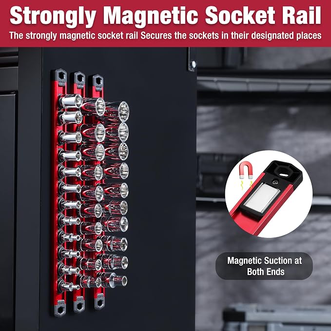 WORKPRO Magnetic Socket Organizer, 1/4-Inch Drive Aluminum Alloy Socket Rail - Image 9