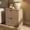 Fluted Nightstand with 2 Drawers, Bedside Table with Faux Marble-Top, by DelArk