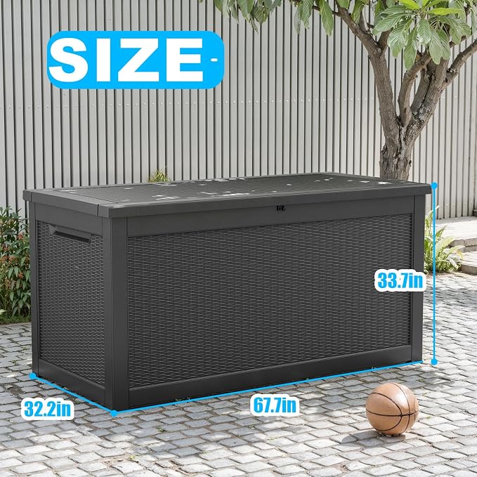 320 Gallon Large Resin Deck Box, Lockable Outdoor Storage Box - Image 4