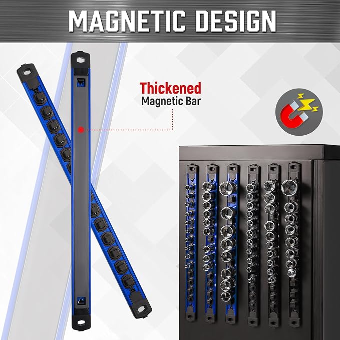 ALOANES 3-Piece Magnetic Socket Organizer, Heavy Duty Aluminum Socket Rails - Image 4