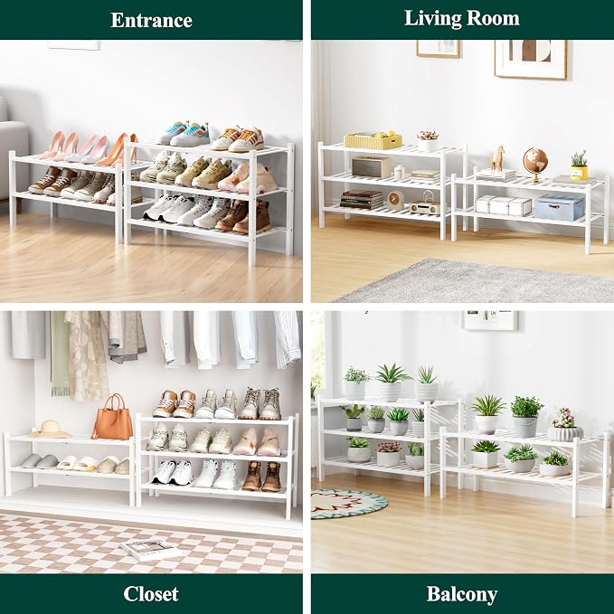 Smiry Bamboo Shoe Rack for Closet, 4 Tier Wooden Stackable Shoe Organizer - Image 7