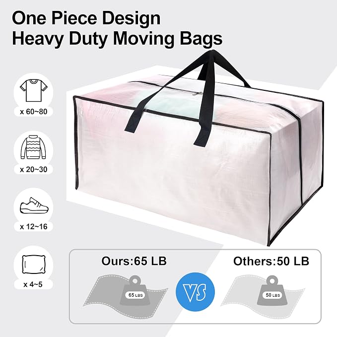 12 Pack Heavy Duty Large Moving Bags W/Backpack Straps - Image 5