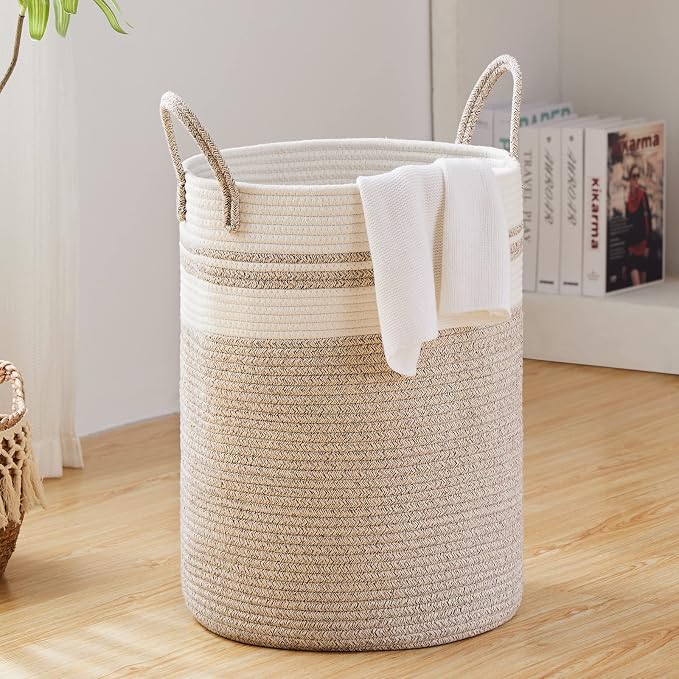Fiona's magic 72L Large Woven Laundry Hamper, Tall Cotton Rope Storage Basket by Fionasmagic
