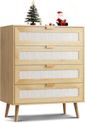 WLIVE Rattan Dresser for Bedroom, 4 Drawer Wooden Boho Dresser Storage by WLIVE