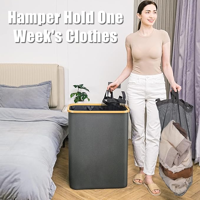 Laundry Hamper with Lid, 145L Extra Large Hamper 3 Section Dirty Clothes Hampers - Image 7