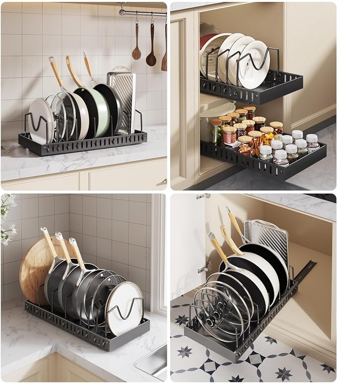 Pull Out Pots and Pans Organizer Under Cabinet, Sliding Lid Holder and Pan Rack - Image 6