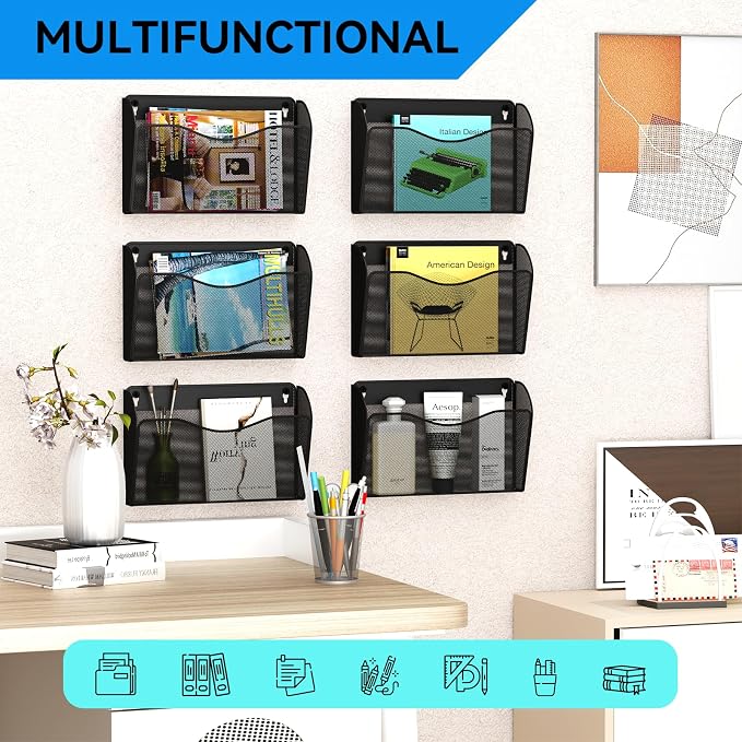 6 Single Pocket Wall File Holder, Mesh Hanging File Folder Paper Organizer - Image 6