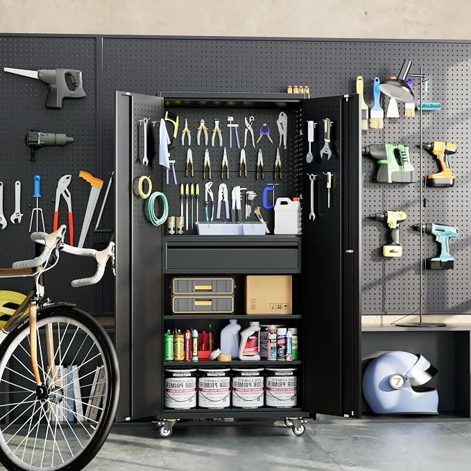 Metal Garage Cabinet with Wheels, Office Assembly Required - Image 9